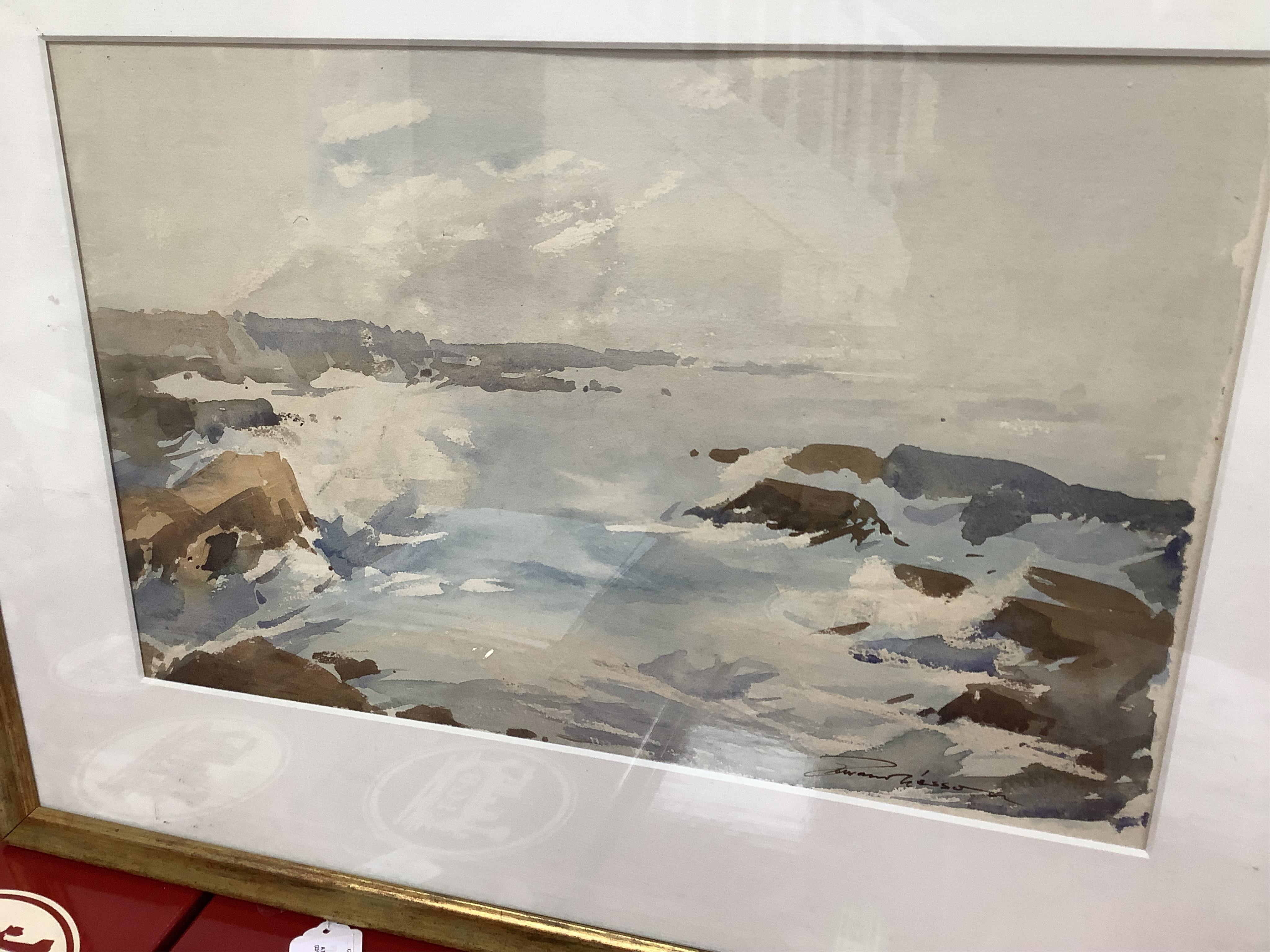 Edward Wesson RI RSMA (1910-1983), watercolour, Rocky coastal view, signed, 31 x 49cm. Condition - fair to good